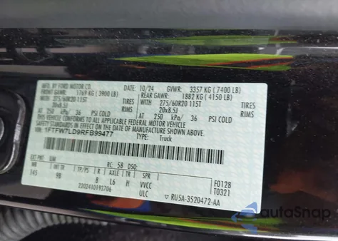 2024 Ford F-150 Platinum from USA, damaged, VIN 1FTFW7LD9RFB99477